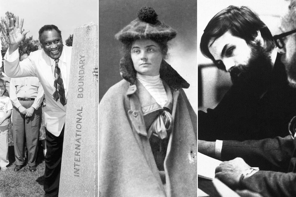 Triptych of archival images of thee people