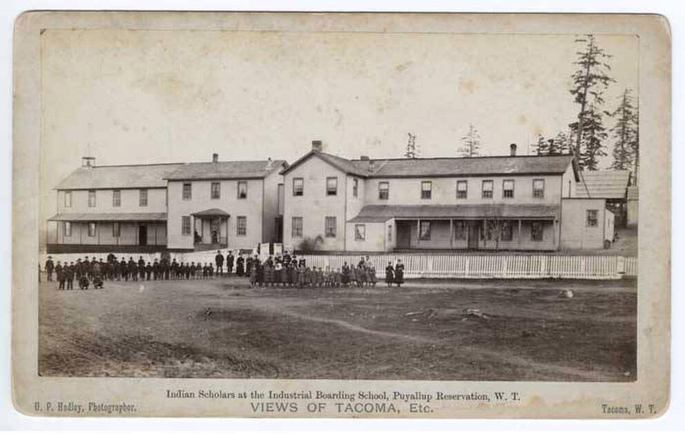 Native students at the Industrial Boarding School, Puyallup Reservation,1885. (Courtesy of MOHAI, shs3491)