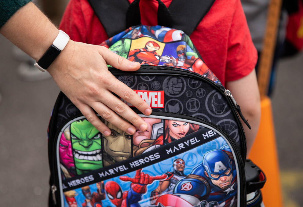 Student backpack on the first day of school