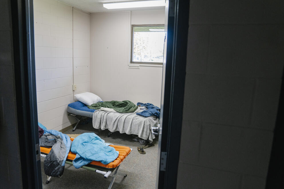 Cots set up in a room at the old Kennewick Fire Station