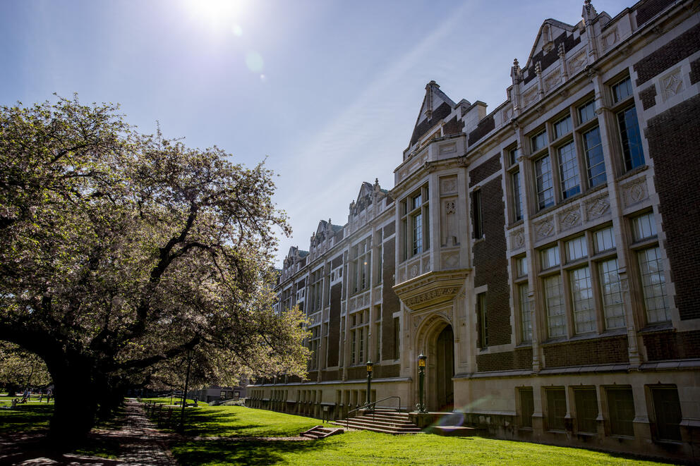 UW campus photo with sunshine