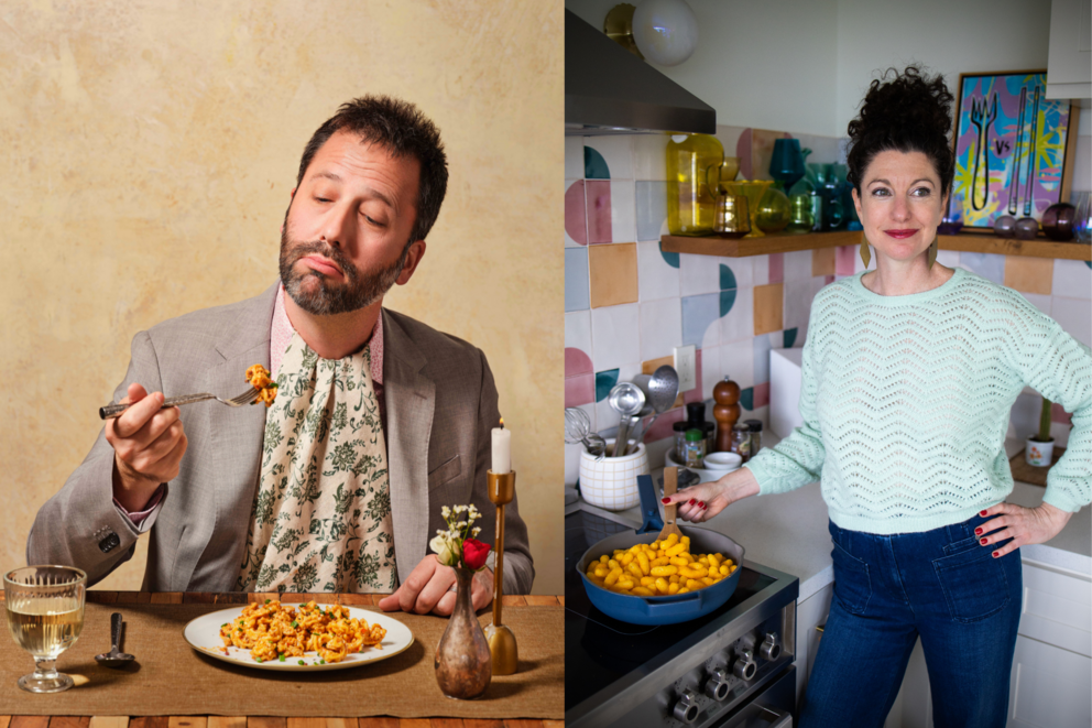 Dan Pashman on the left and host Rachel Belle on the right