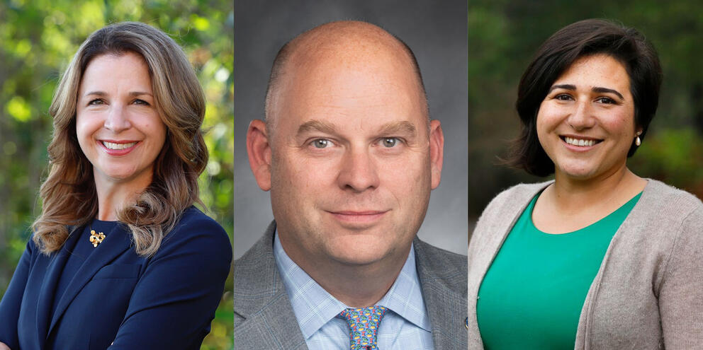 Headshots of two women and a man. 