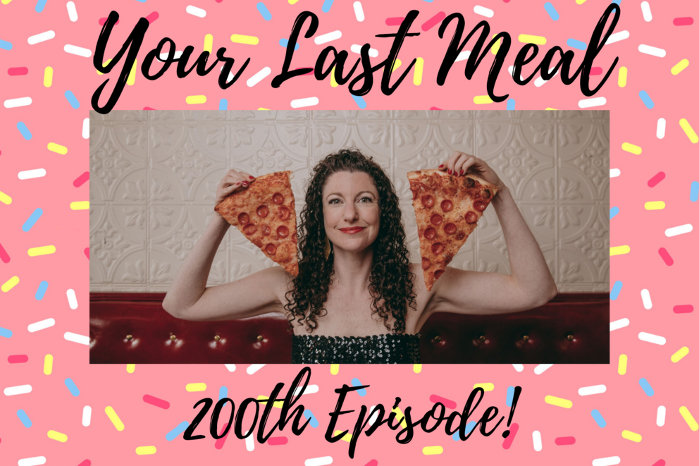 Rachel Belle holding pizza