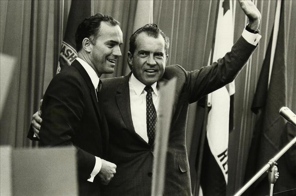 Governor Dan Evans with Richard Nixon, Olympia, 1968.