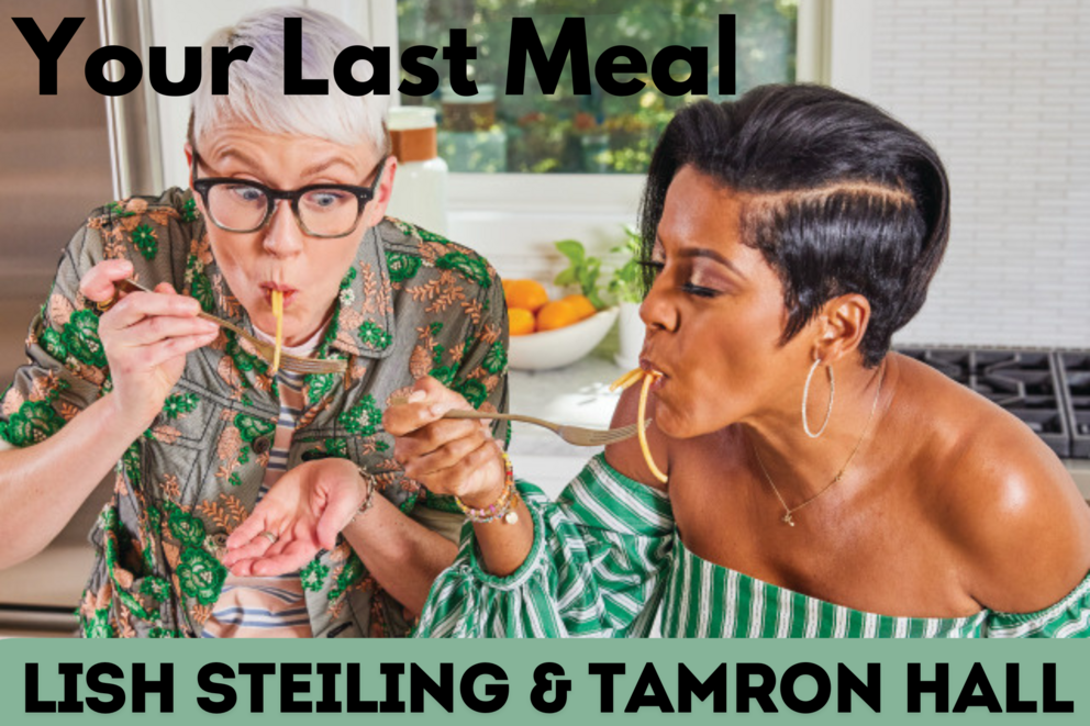 Lish Steiling (right) and Tamron Hall (right) slurp spaghetti