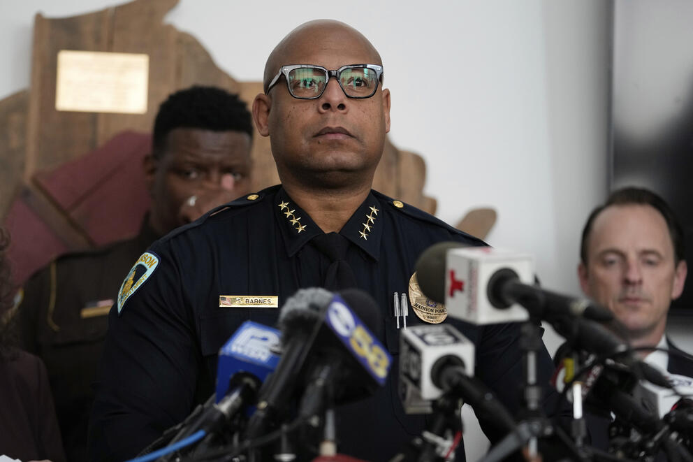 Madison Police chief Shon F. Barnes speaks at a news conference